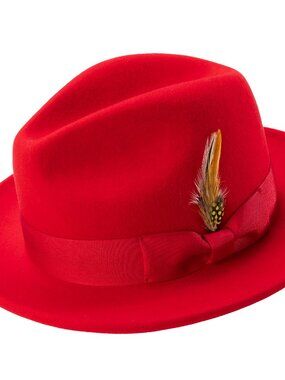 Montique Mens Fedora Hat H-60 Red Wide Brim NWT